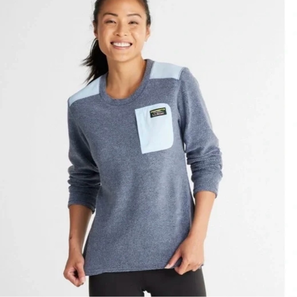 L.L. Bean Womens Gray Tumbled Sherpa Crewneck Pullover Sweatshirt